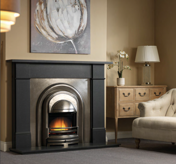 Flat Victorian Black Granite Fireplace - Living Fire